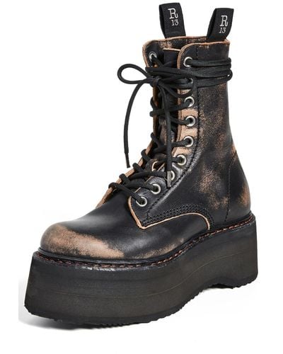 R13 Double Stacked Lace Up Boots - Black