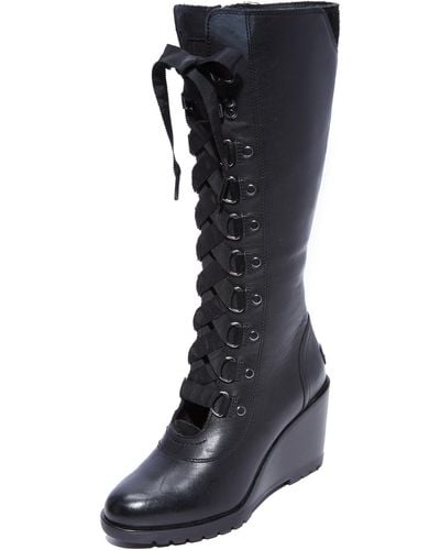 Sorel After Hours Tall Wedge Boots - Black