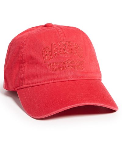 Ganni Cap Patch Hat - Red