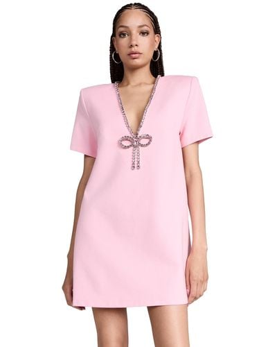 Area Crystal Bow V Neck T-shirt Dress - Pink