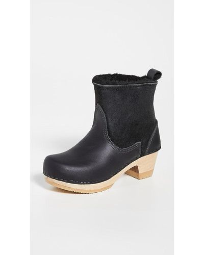 No. 6 5" Pull On Shearling Clog Boot On Mid Heel - Black