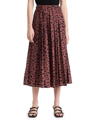 Tibi Recyced Sporty Nyon Cheetah Peated Puon Skirt Brown Uti - Red