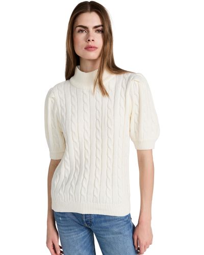 English Factory Cable Knit Puff Sleeve Top - White