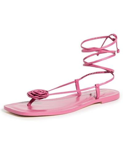 Reformation Vicky Lace Up Rosette Leather Sandals - Pink