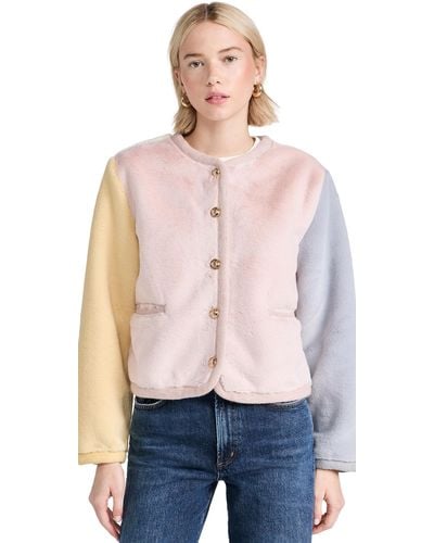 English Factory Colorblock Faux Fur Jacket Ulti - Pink