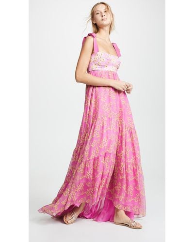 Silvia Tcherassi Dancing Tiered Floral-print Silk-blend Maxi Dress - Pink