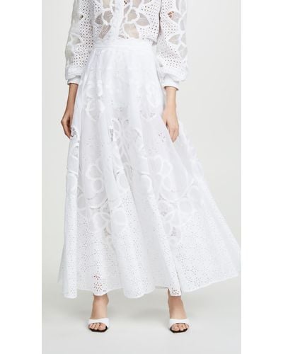 Costarellos Embroidered Laser Cut Skirt - White