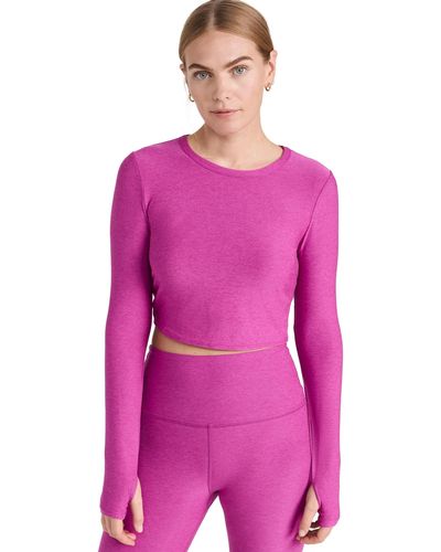 Beyond Yoga Featherweight Unrie Cropped Pullover Agenta Heather - Pink