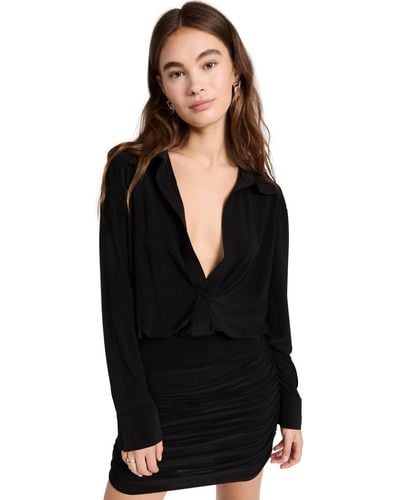 Norma Kamali Boyfriend Shirt Shirred Skirt Dress - Black