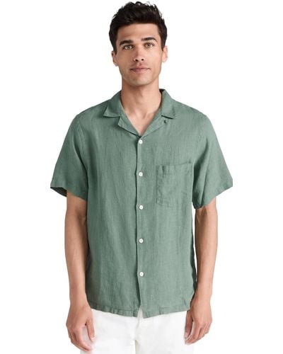 Portuguese Flannel Linen Camp Collar Shirt - Green