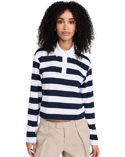 ATM At Anthony Thoas Elillo Classic Jersey Rugby Stripe Long Sleeve Top - Blue