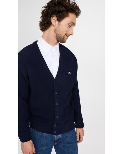 Lacoste Relaxed Fit Tone-on-tone Buttons Wool Cardigan - Blue