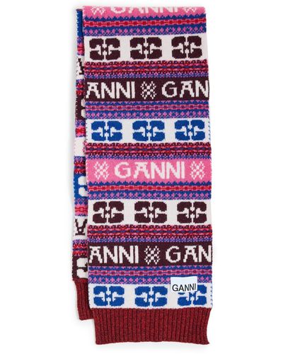 Ganni Graphic Wool Scarf - Red