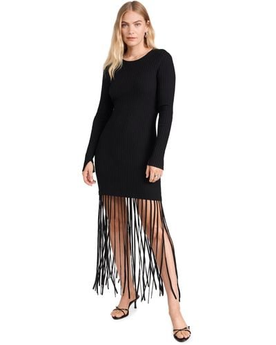 Ganni Melange Knit Fringe Mini Dress - Black