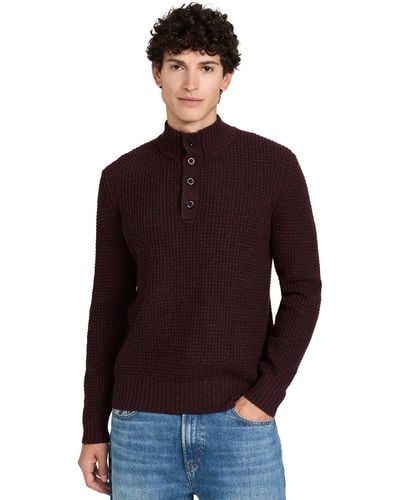 Faherty Cashmere Woo Quarter Button Sweater Maroon Rock Mar - Red