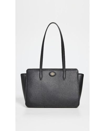 Tory Burch Small Robinson Saffiano Leather Tote In Black/brass