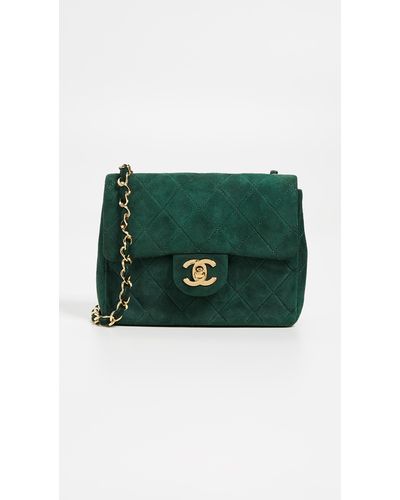 What Goes Around Comes Around Chanel Suede Half Flap Mini Bag - Green