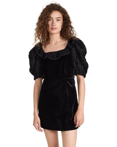 Sea Eliana Embroidery Puff Sleeve Dress - Black