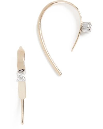 Lana Jewelry 14k Mini Flat Hooked On Hoops With Diamond 15mm - Metallic