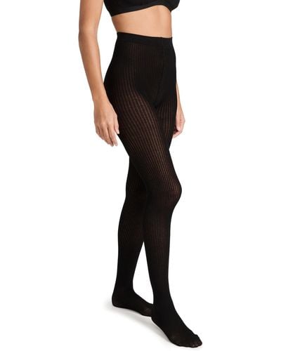 Black Opaque Ribbed Tights With Luxe Comfort Waistband