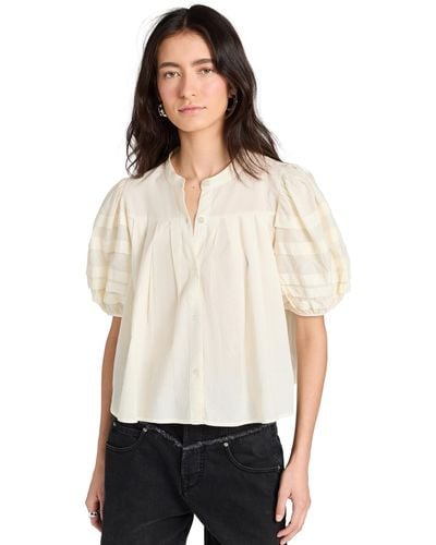 Sea Ea Aoe Puff Eeve Button Down Top Crea - White