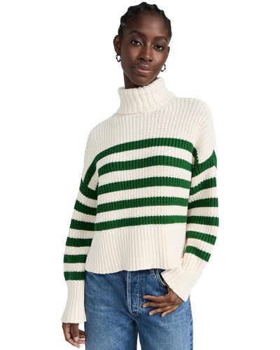 Madewell Wide Rib Mockneck Weater In Tripe Antique Cream/varity Green T