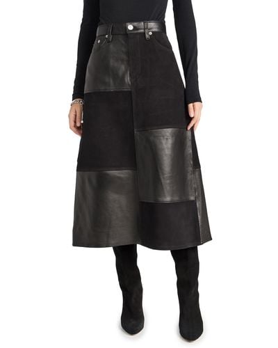 RE/DONE Mid Rise Leather Patchwork Skirt - Black