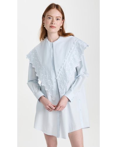 Simone Rocha Long Pointed Collar Shirt Dress With Embroidered Trim - Blue