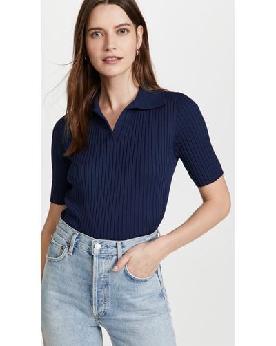 Tory Burch Ribbed Knit Polo - Blue