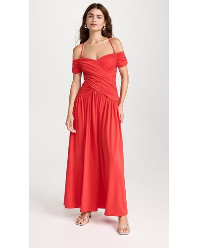 Rosetta Getty Roetta Getty Ruched Off The Houlder Dre - Red