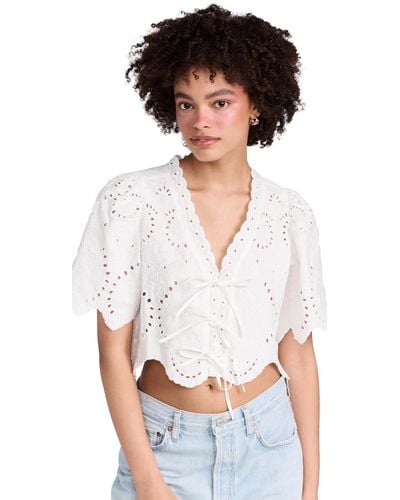 Moon River Puff Leeve Eyelet Top With Front Tie - Black