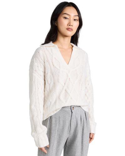 NAADAM Luxe Cashmere Blend Mixed Cable Polo Sweater - White