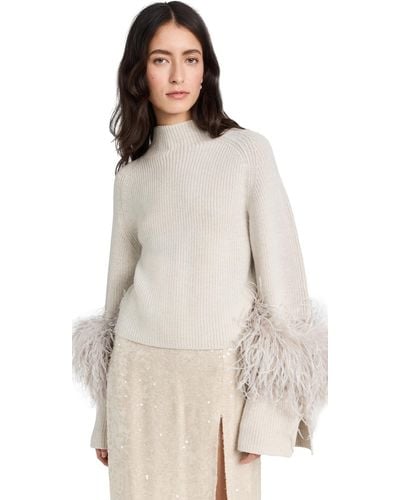 LAPOINTE Merino Wool Cropped Raglan Slit Sleeve With Ostrich Feathers - Natural