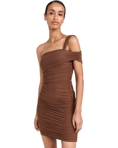 RE ONA Ruched Mesh Mini Dress - Brown