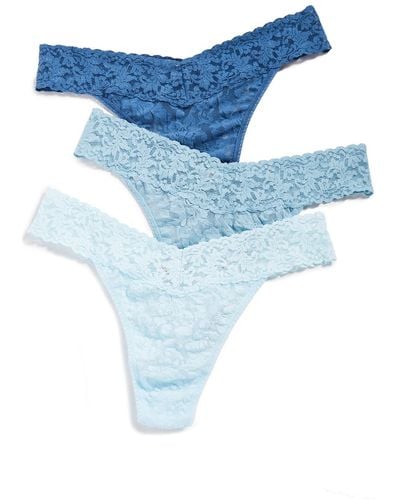 Hanky Panky Signature Lace Original Rise Thong Panties 3 Pack - Blue