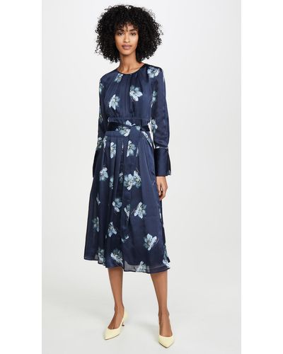 Club Monaco Floral Belted Long Sleeve Midi Dress - Blue