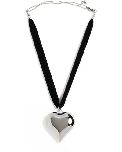 By Adina Eden Puffy Chunky Heart Necklace Black Velvet Choker