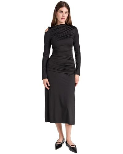 Victoria Beckham Long Sleeved Ruched Midi Dress - Black