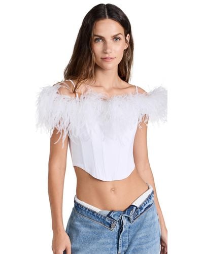 Rozie Corsets Off Shoulder Satin Corset With Feathers - White
