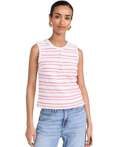 English Factory Fringe Striped Sleeveless Top - Red
