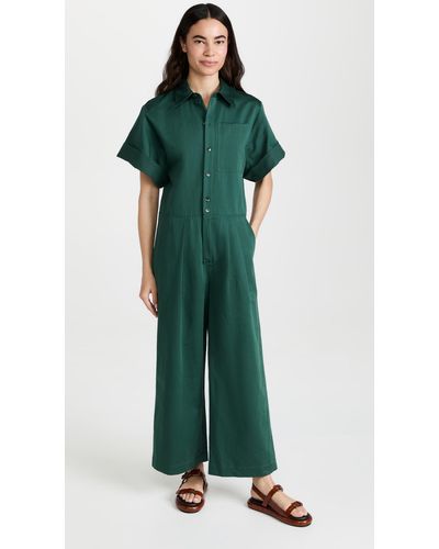 Tibi Cotton Linen Sateen Jumpsuit - Green