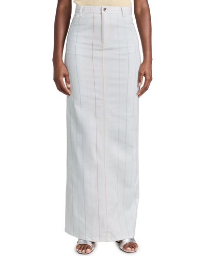 BruceGlen Pinstripe Printed High Waist Maxi Denim Skirt - White