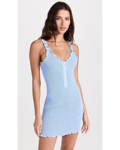 Alexander Wang Aexander Wang Smocked Tank Dress With Front Button Packet Chambray Bue - Blue