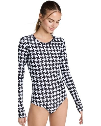 Cover Swim Long-sleeve Houndstooth One-piece Swimsuit - Black