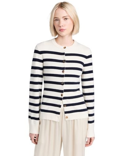 La Ligne A Igne Fitted Featherweight Cardigan Crea/navy X - Multicolor