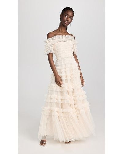 Needle & Thread Lisette Ruffle Off Shoulder Gown - Natural
