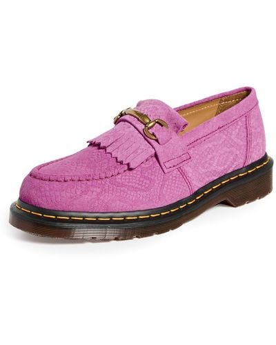 Dr. Martens Adrian Snaffle Repello Emboss Suede Kiltie Loafers - Pink