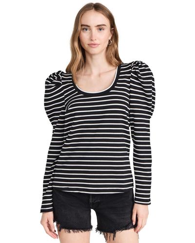 English Factory Engih Factory Puff Eeve Knit Top Back/white - Black