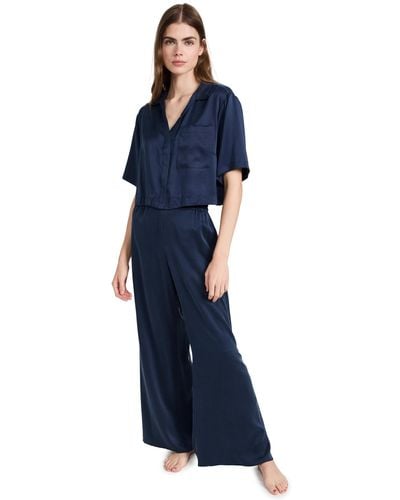 Lunya Washable Silk High Rise Pant Set - Blue