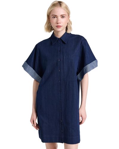 Tibi Washed Denim Shirt Dress - Blue